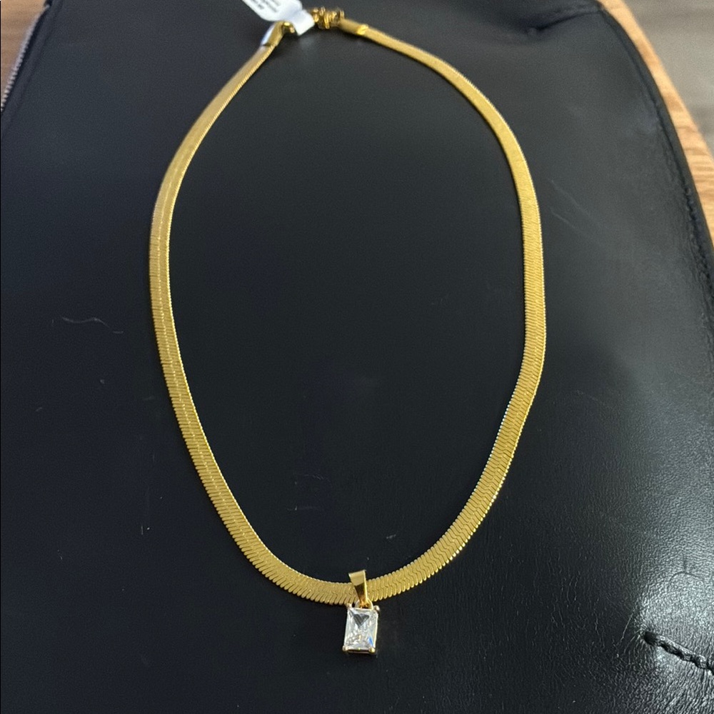 NWT! CZ Gem Herringbone Gold Necklace